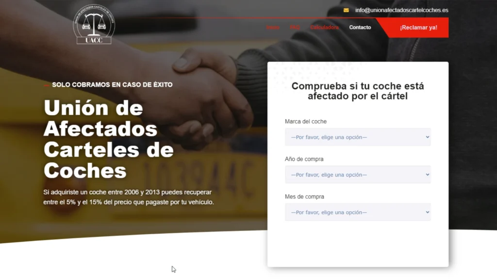 Proyecto de desarrollo web para captación de leads legales de Unión Afectados Cártel Coches
